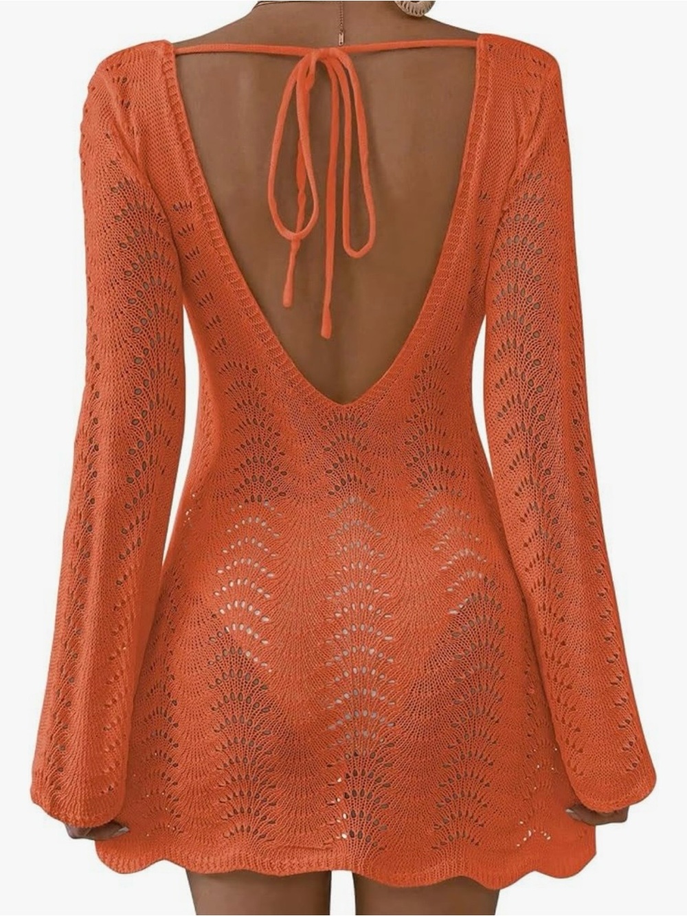 Falechay Open-Back Orange Crochet Swim Cover-Up Tunic sz 3X